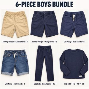 Boys 6pc Clothing Lot Gap Tommy Hilfiger Old Navy XS 4-5 5T Shorts Pants Top